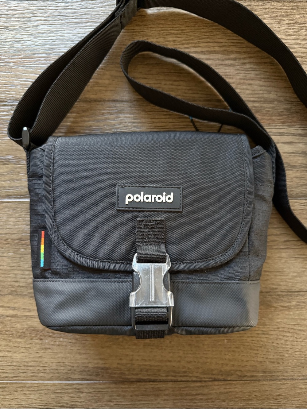 Polaroid Black Messenger Crossbody Bag with Rainbow Accent